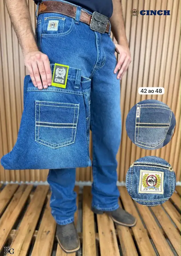 Calça Jeans Cinch Azul Bordado Branco